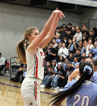 Beka Schumacher shoots against Lapwai in the District Championship game.