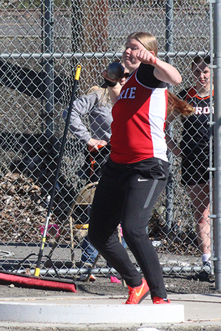 Sage Elven in the shot put at the Kendrick Invitational where she broke a 48 year old school record.