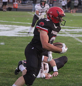 Cooper Riener after making a catch and shaking off a defender. He went on to score Prairie’s first touchdown on this play that covered 75 yards.