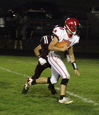 Kade Quintal is about to cross the goal line for Prairie’s first touchdown at Kamiah.