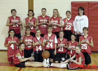 The 6th grade girls with their 1st place trophies.
