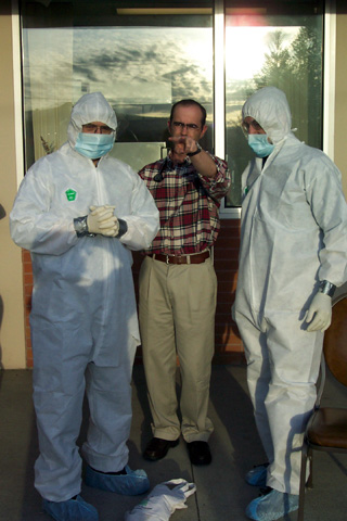 SMHC physicians Dr. Ronald Sigler, Dr. Jack Secrest and Dr. Andrew Jones participate in the Hazmat drill.