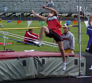 Allison Jones is about to clear 4'4 in the high jump.