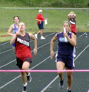 Vanessa Sonnen was nipped at the finish by Grangeville in the 4x100, one of 3 relays to qualify for state.