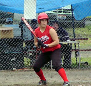 Maureen Tacke is ready for a pitch against New Plymouth.