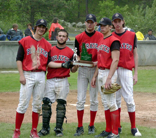 The Seniors with the third place trophy. From left are Tyler Crane, Shane Doyle, Brent Frei, Matt Baerlocher and Jacob Nuxoll.