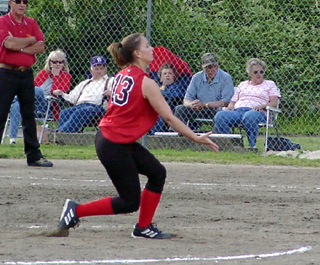 Kayla Holthaus, shown pitching against Parma at state, was named softball MVP.
