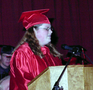 Co-Valedictorian Kari Schumacher gives her speech.
