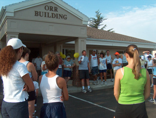 Dr. Bruner gives last minute instructions to the runners.