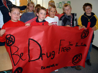 One of the banners the students came up with.