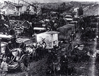 American Expeditionary Force moves over primitive roads to reach the front.