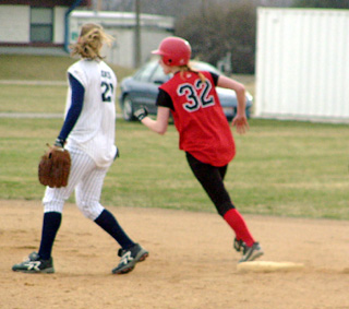 Natalie Arnzen rounds second after hitting a double.