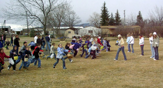 The 9 to 12 year olds go after eggs.