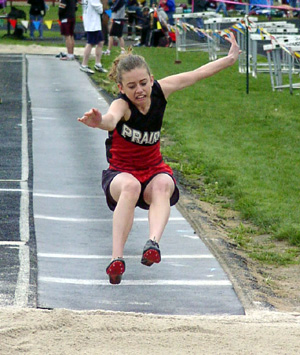 Gina Holthaus in the long jump competition.