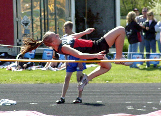 Tabitha Sonnen clears the bar in the high jump.
