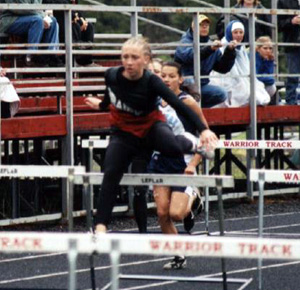 Tabitha Sonnen in the 100 hurdles. She took second in both the 100 and 300 hurdles at Regionals.