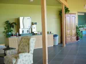 The coffee center on the inside wall of the main floor lounge.