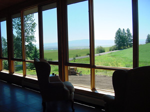 The view across the Prairie from the large windows in the main floor lounge.
