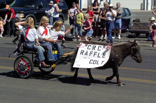 The Cottonwood Riding Club's mini-horse entry advertises their colt raffle.