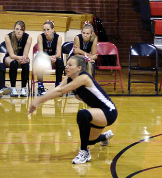 Bridget Enneking digs up a Timberline serve.