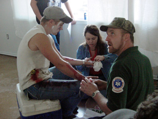 EMT's triaged accident victims at the scene.