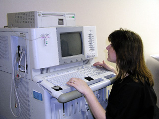 Dusti Howell, CVHC Radiology Technician, views an Ultrasound image.
