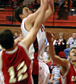 Corey Schaeffer puts up 2 of his 25 points against C.V.