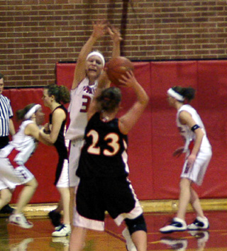 Brittny Behler gets in the face of a Troy player.