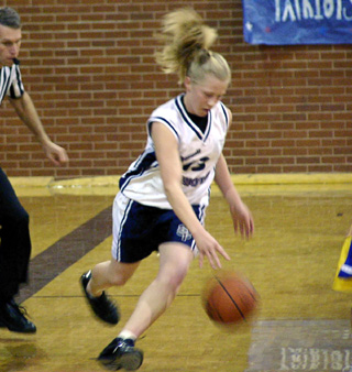 Cori Wemhoff nearly loses control of her dribble after making a steal.