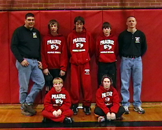 Prairie's Junior High wrestling team and coaches.