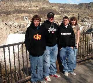 TSA students Carson Heath, Nick Johnson, Taylor Rieman and Alex Richardson stop at Shoshone Falls on their way to the State Convention in Pocatello.