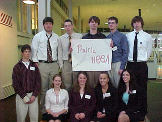 Prairie students who attended the HOSA conference are front from left:  Nathan Kaschmitter, Katie Nuxoll, Kara Guyer, Tabitha Seubert and Shayla Dalgliesh. Back from left are JD Riener, CJ Rieman, Teddy Stefan, Daniel Sigler and Ryan Daly.