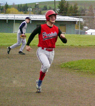 Dan Riener has a hug grin on his face as he circles the bases on his walk-off homer.