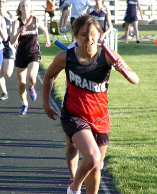 Nicole Nida ran so fast her hair came undone as she finishes up the 4x400 relay.