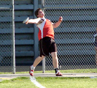 JD Riener won the discus event with this toss.