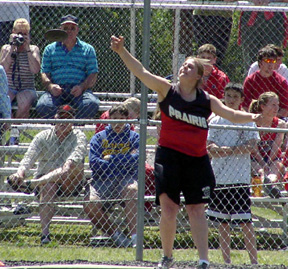 Charlene Duman took fourth to qualify for state in the discus.