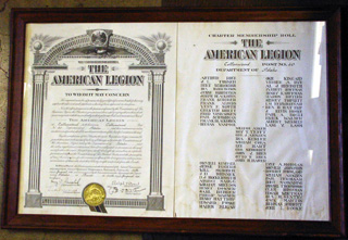 The original charter for American Legion Post #40.