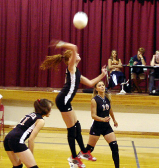Sarah Arnzen spikes the ball against Genesee.