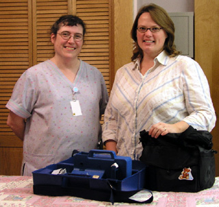St Mary's and Clearwater Valley Hospital received a grant from the Kissler Family Philanthropic Gift Fund through the Idaho Community Foundation to provide an electric breast pump on loan for new moms who may need additional assistance to continue nursing. Danielle Hardy, La Leche League Coordinator, shows Martha Walton, CVHC RN, the pump available on loan.