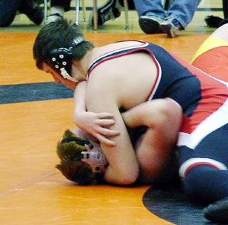 Chance Ratcliff just before pinning this Dayton opponent.