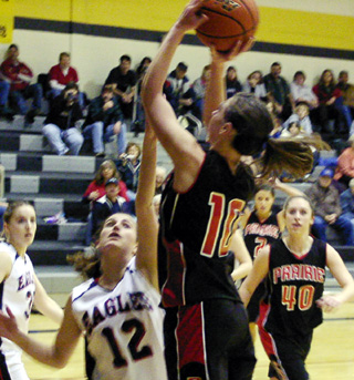 Tiffany Schaeffer shoots from the baseline against Lewis County.
