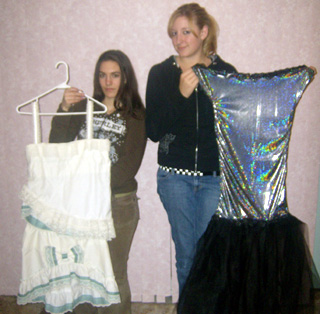 Sienna Benton, left, and Jami Riener show some of their designs.