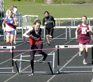 NaTosha Schaeffer was leading her 300 hurdles heat by a wide margin when her back foot caught on the final hurdle.