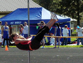 Nicole Nida clears a height in the high jump.