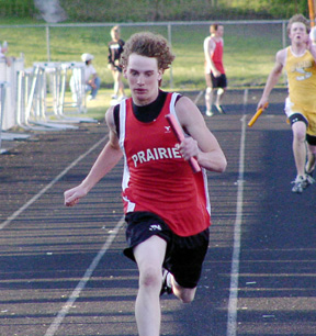David Sigler finishes off the 4x100 relay with Prairie taking second place.