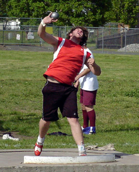 J.D. Riener won the shot put again last Friday.
