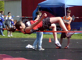 Samantha Frei clears the bar in the high jump competition.