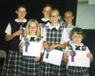 Summits Presidential Fitness award winners. Back from left are Rachel Uhlenkott, Rachel Wemhoff and Tanna Schlader. Front from left are Nicole Wemhoff, Sarah Chmelik and Angela Wemhoff.