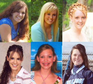 The six candidates for Idaho County Fair Royalty. Clockwise from upper left are Emily Lerandeau, Chelsea Long, Kayla Lorentz, Dana Groom, Katrina Baune and Kristine Poxleitner.