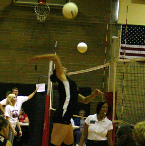 Kaylee Uhlenkott winds up to pound the ball in the Gar-Pal Tournament.